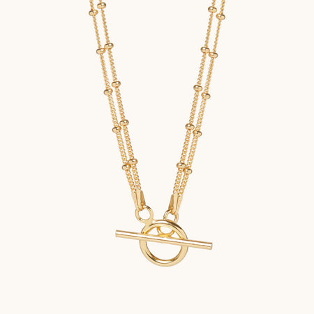 T-Bar Beaded Necklace Gold